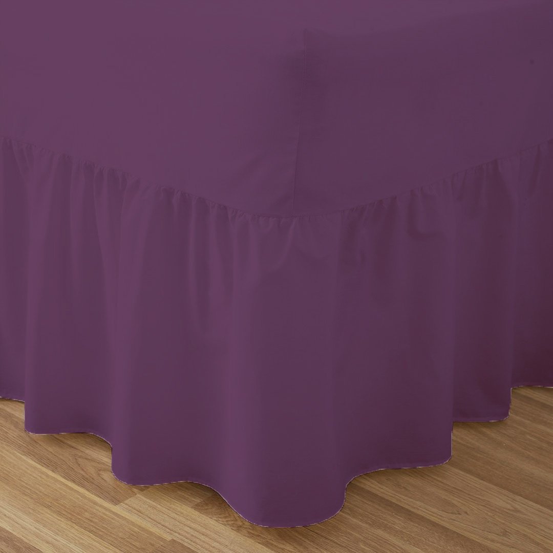 Fitted Valance Sheets King Size Kingsize Bed Sheets Dyed 9.5 '' deep Plain Poly Cotton Bedding 11'' Frilly Drop, Plum