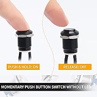 Vista 4 de STARELO 5pcs 0.472 in interruptor de botón momentáneo carcasa negra con pre-cableado, IP65 impermeable interruptor de botón, aleación de aluminio 1