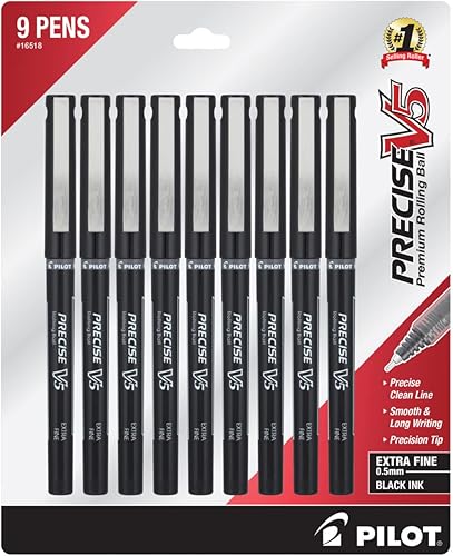Pilot Precise V5 Stick - Bolígrafos de tinta líquida, punta extrafina (0.020 in), tinta negra, paquete de 9