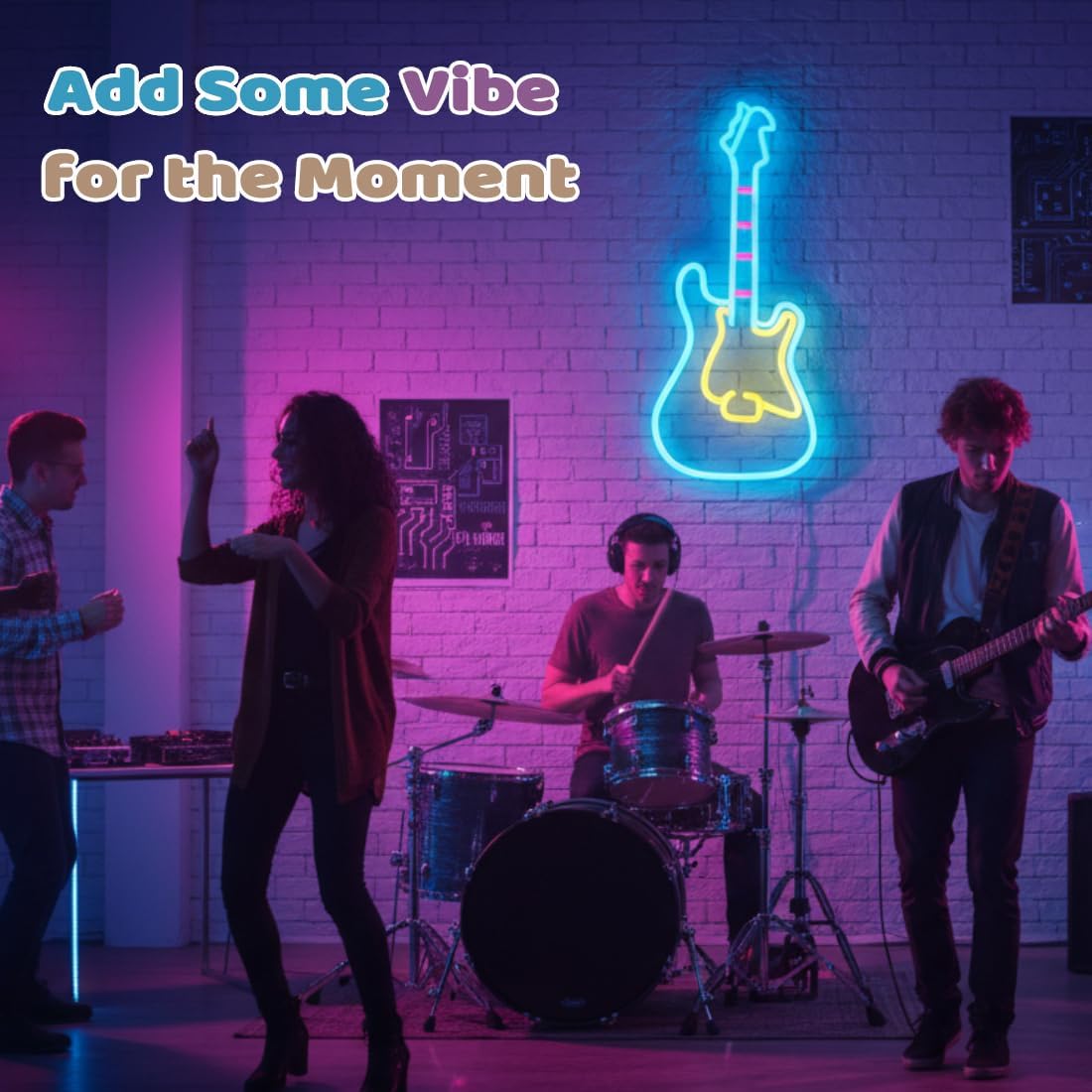 Electic Guitar Neon Light, Guitar Neon Sign, LED Wall Decor with USB Powered (6.5ft cable), Dimmable Light Guitar Gifts Aesthetic Decor for Man Cave, College Dorm, Bedroom, Music Studio - Image 6