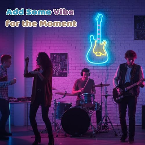 Miniatura 6 de Luz de neón para guitarra eléctrica, letrero de neón de guitarra, decoración de pared LED con alimentación USB (cable de 6.5 pies), guitarra con luz