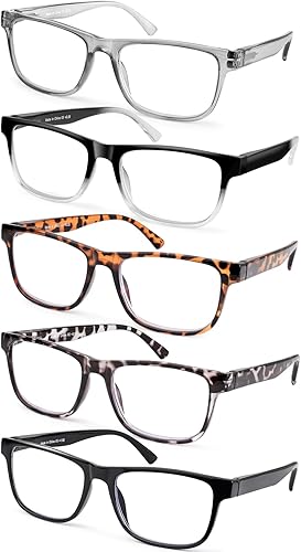 Miniatura 1 de DAMIDEO Paquete de 5 lentes de lectura de gran tamaño con bloqueo de luz azul para hombres con marco ancho de cabeza grande, lentes ligeros