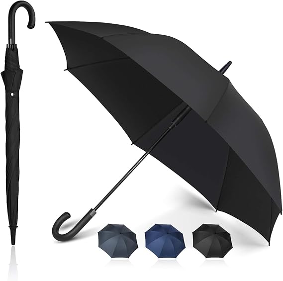 Amazon Co Jp Amazon限定ブランド 紳士長傘 Shio Moku 傘 長傘 メンズ ワンタッチ 65cm 大きめ 丈夫 撥水 耐強風 グラスファイバー 梅雨対策 通学 通勤 収納ポーチ付き ブラック 服 ファッション小物