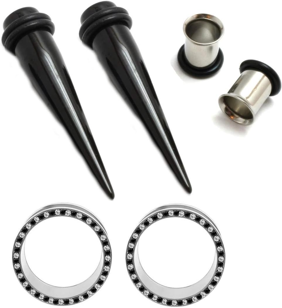 Zaya Body Jewelry 3 Pairs of Black Tapers 316l Steel Tunnels and Black Plugs Ear Stretching Kit Gauges Gauging Plugs 7/16" 11mm (7/16)