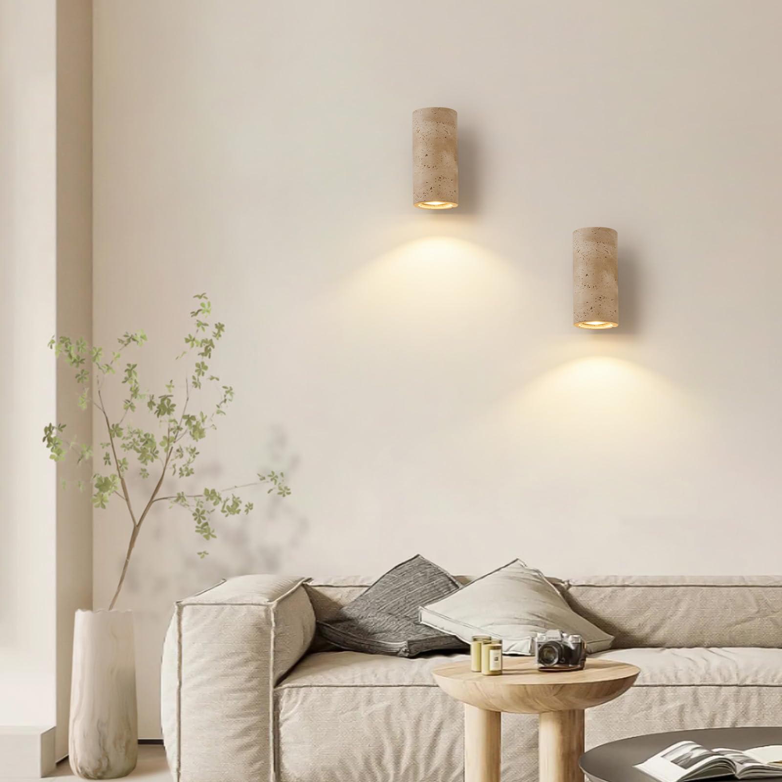 7W Applique Murale en Travertin Jaune Appliques Style Japonais Wabi Sabi Lampe Veilleuse Colonnaire en Pierre Luminaire Intérieur à Chaude pour Chambre Salle à Manger Cuisine Entrée Couloir