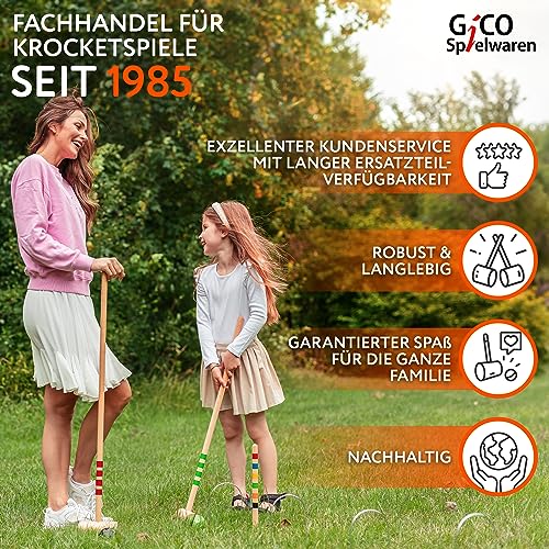GICO Hochwertiges Krocketspiel für 6 Spieler in Transporttasche mit Spielanleitung - Schlägerlänge 80 cm – EU Qualität – 3226