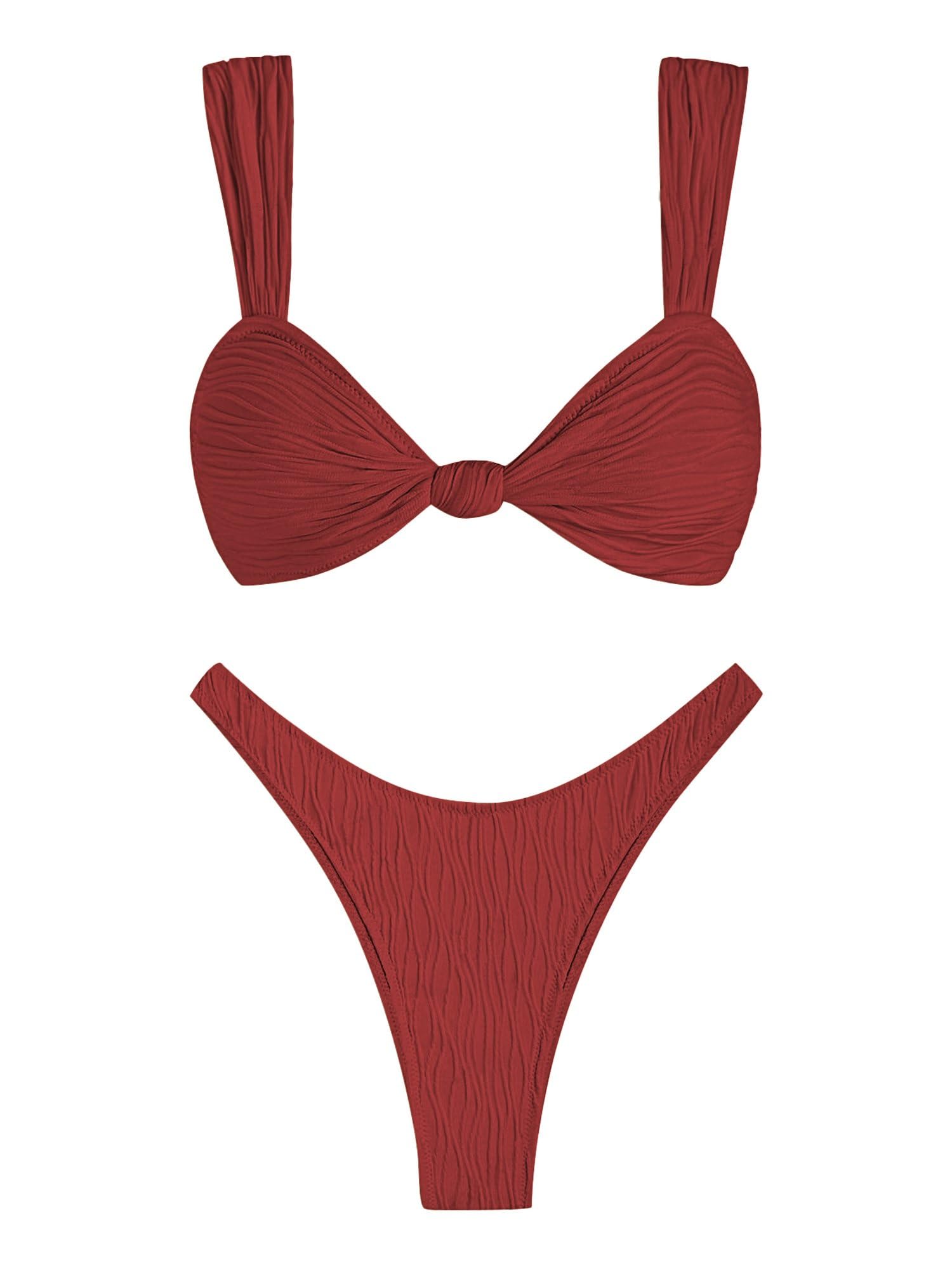 ZAFUL 2025 Cheeky Bikini Sets for Women High Cut Swimsuit Textured Ribbed Bikini Thong Bathing Suit