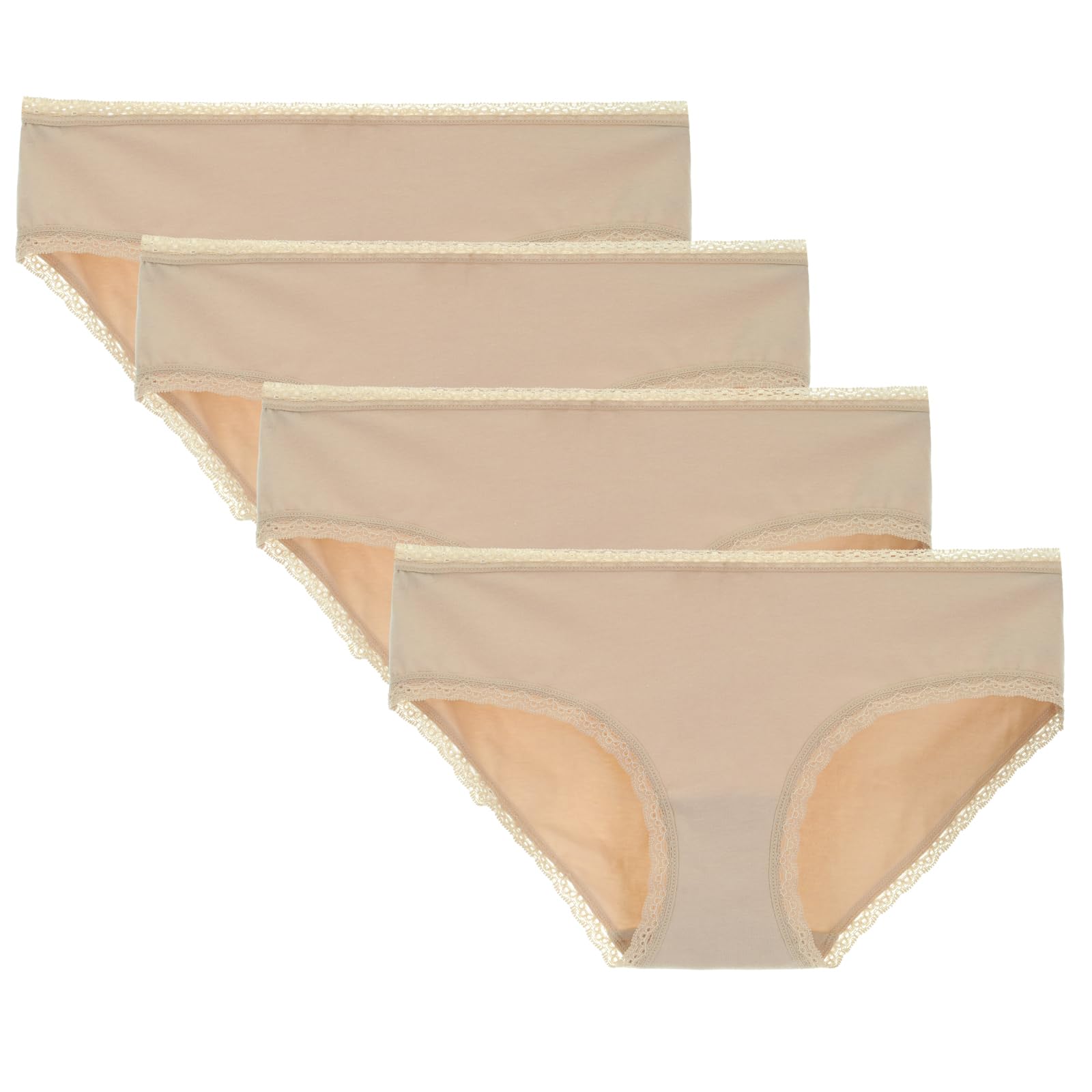 LIQQY Women's Cotton Knickers Lace Trim Underwear Breathable Hipster Panties Ladies Underwear Multipack (Medium, Nude)
