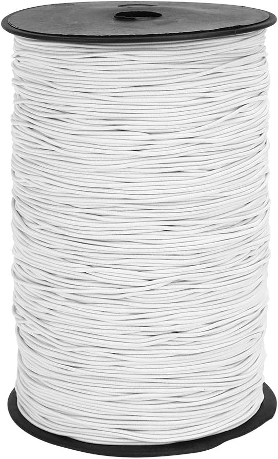 1.5mm White Round Elastic Bungee Rope Cord 500m Stretchable Cord for Dress Making and Craft - High Elasticity and Durability, Ideal for DIY Projects and Textile Applications
