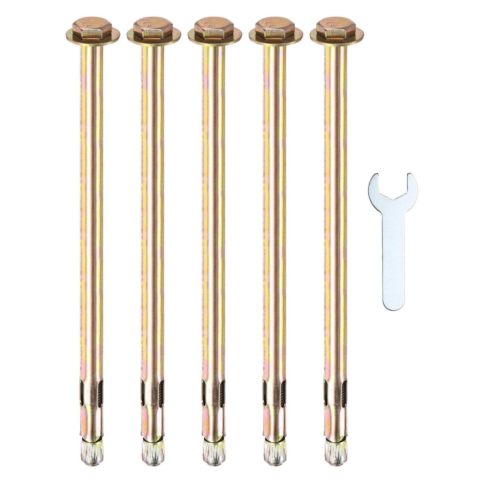 M METERXITY 5-Pack Hex Expansion Bolt, M8x200mm Colored Galvanized Iron-Carbon Steel External Hex Expansion Bolts W/ 14mm Wrench, Anti-Corrosion Metal Bolt for Concrete/Dry Brick/Block Walls