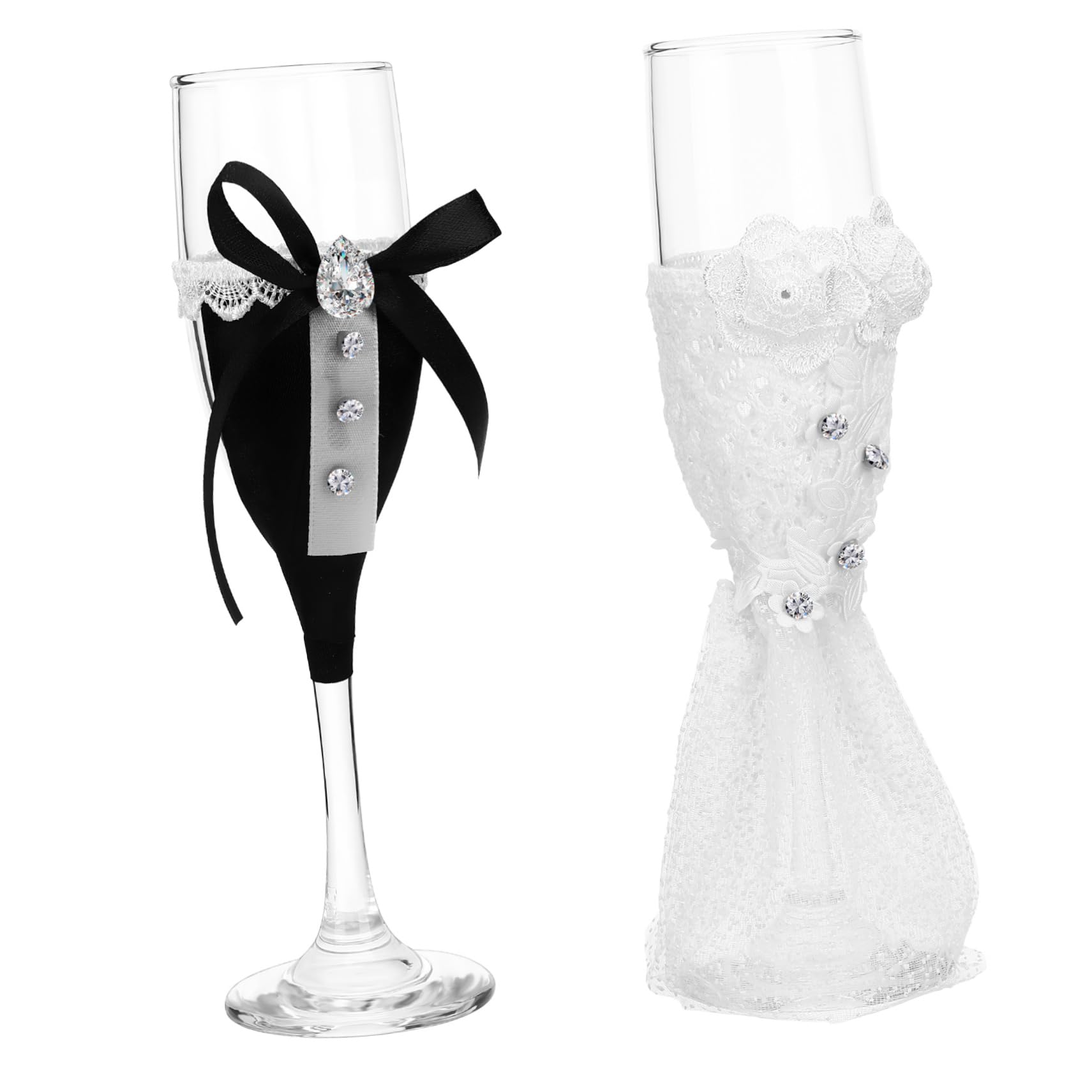 ULTECHNOVO Verres à Vin Mousseux Décoratifs Verre pour Mariage Gobelets Vintage pour Toasts Cadeaux de Fiançailles