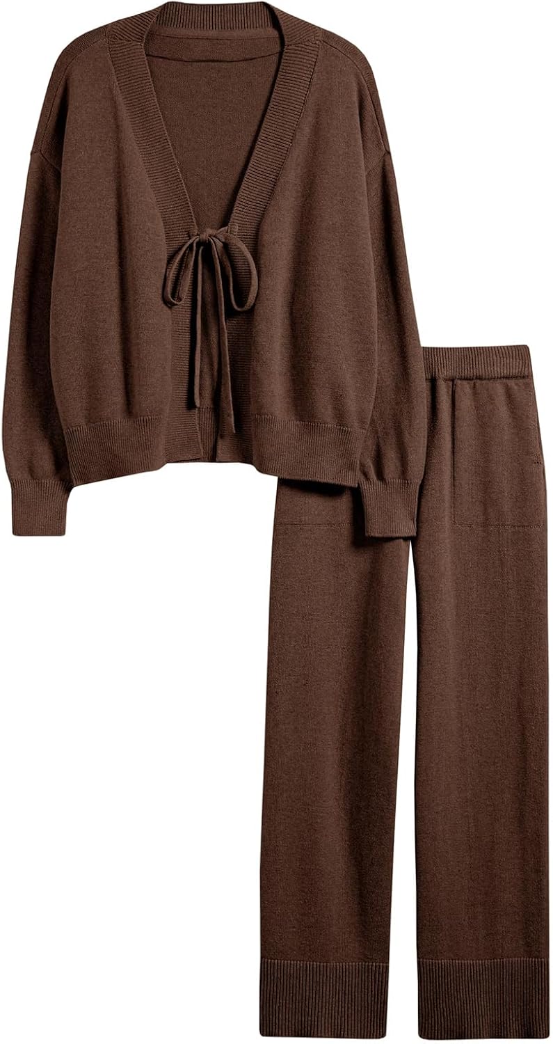 Tankaneo Womens 2 Piece Sweater Sets Oversized Tie Front Cardigan Elastic Waist Pants 2025 Matching Loungewear - Image 6
