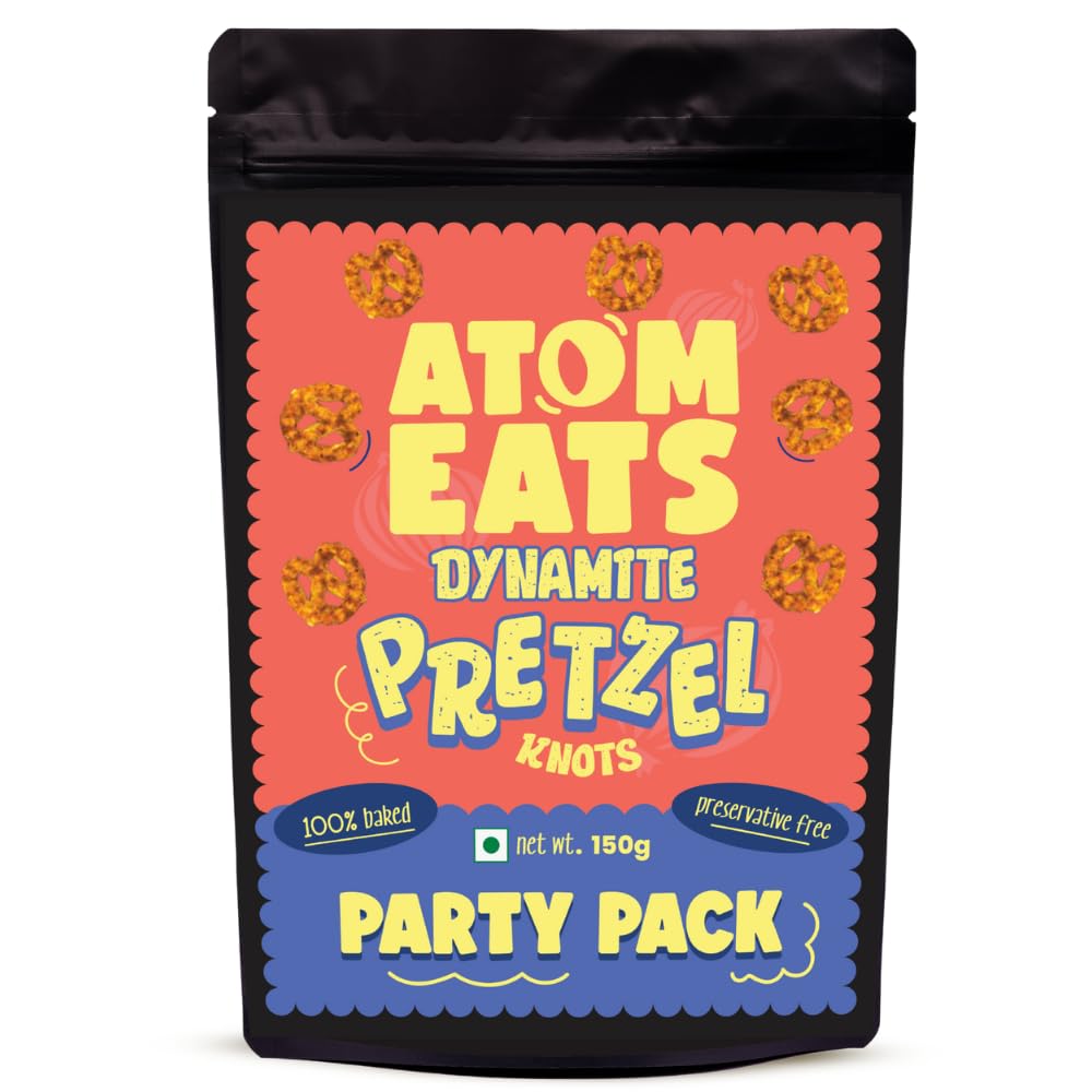 Atom Eats Dynamite Pretzels Party Pack (150g) | Crunchy Pretzel Knots Coated with Fiery Global Spices | Bold & Flavorful Snack | Perfect for Parties, Game Nights, Travel & Gifting | Imported Quality