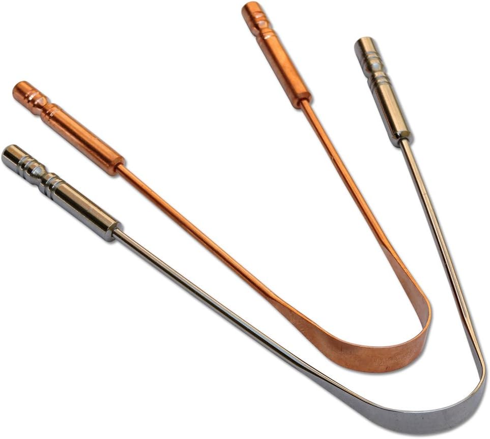 HealthGoodsEU Set of Copper and Stainless Steel Tongue Cleaner | Set of Tongue Sweepers with Metal Grips for Daily Oral Hygiene | Copper and Stainless Steel Tongue Sc for Clean Mouth and Fresh Breath