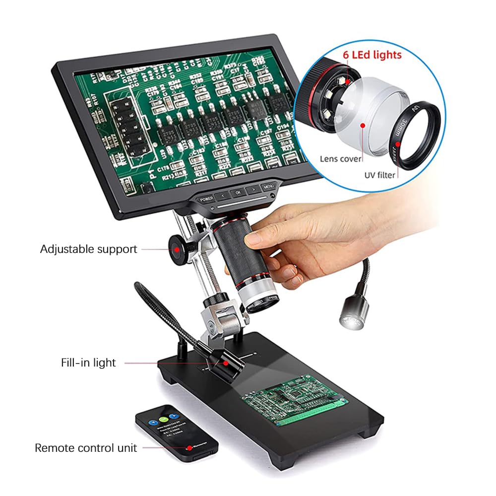 Andoer Microscopio Digital USB LCD de 10,1" Microscopio de Monedas 1080P 1-1600X 16MP Ligereza con Control táctil con Control Remoto para observación de Insectos de Plantas niños