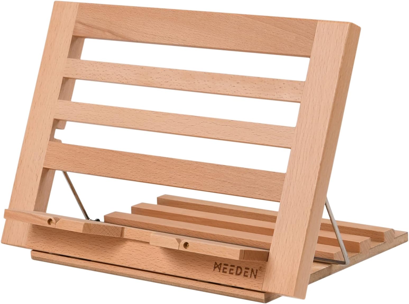 Wooden Book Stand, Beech Book Stand with 3 Adjustable Angles Foldable Reading Stand for Reading Recipe Music Book Laptop Tablet - 34 x 24 cm