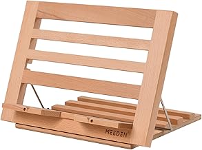 MEEDEN Wood Cookbook Stand, Solid Beech Book Stand for Reading, Book Holder for Reading Hands Free, Adjustable Recipe Holder with Page Clips, Foldable Cookbook Holder for Counter Top 13.39" x 9.25"
