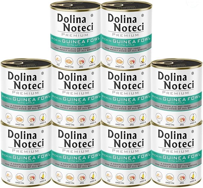 Dolina Noteci Premium – Gluten-Free Wet Dog Food 800g – High Meat Content – Natural Meal for Adult Dogs – No Artificial Additives – Omega 3 & 6 (Guinea Fowl With Apple, 10x800g)