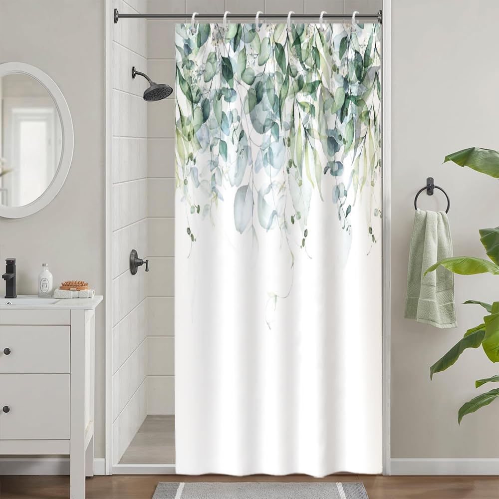 Cortina de Ducha de Hoja Eucalipto, Cortinas de Ducha Verde Oro Abstracto Planta Cortinas de Baño Antimoho Impermeable Lavable Tejido de Poliéster Cortina Ducha con 12 Ganchos 120x200cm — view 125