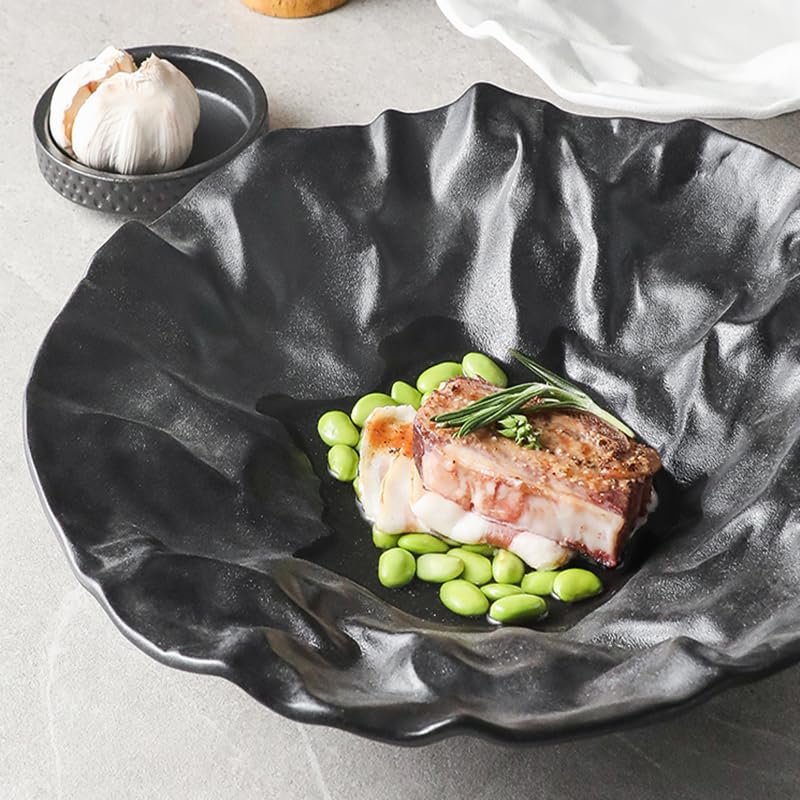 Platos de cerámica,platos de postre,Platos Platos de cena creativos Hogar Comida occidental Plato de cena Creatividad Shiwen Vajilla de cerámica Hogar(Black,11 Inches)