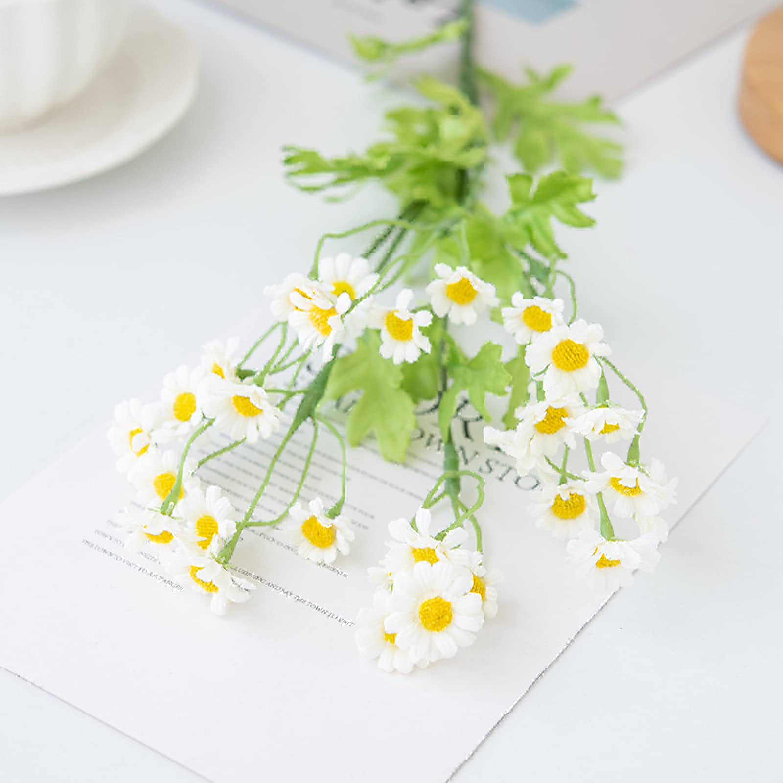 FBITE 3 Pcs small daisy hollandaise Bouquets WhiteArtificial Flowers for Wedding Birthday Party Table Centerpieces Floral Arrangement Home Kitchen Decor