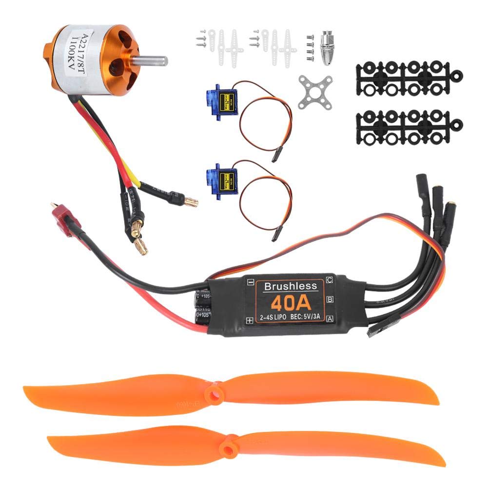 Dilwe Kit di Alimentazione Aereo RC, Motore Brushless 1100KV 40A ESC SG90 9G Servo 1060 Compatibile con Aereo RC(Motore 1100KV + ESC 40A + Servo 9G + 1060)