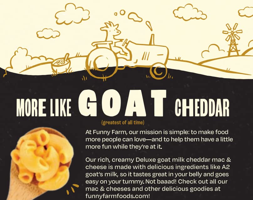 Miniatura 5 de Funny Farm Macarrones y queso con leche A2  Pasta con sabor a queso cheddar - Paquete de cena de queso de cabra macarrones y queso a granel paquete