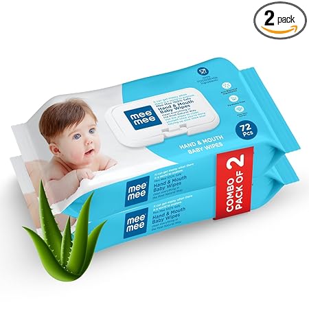 Mee Mee Soft Gentle Baby Wet Wipes (72 Wipes) Pack of 2 | Infused with Aloevera and Vitamin E | Paraben & Sulfate Free | Cleansing Wipes | Wipes Combo for Babies