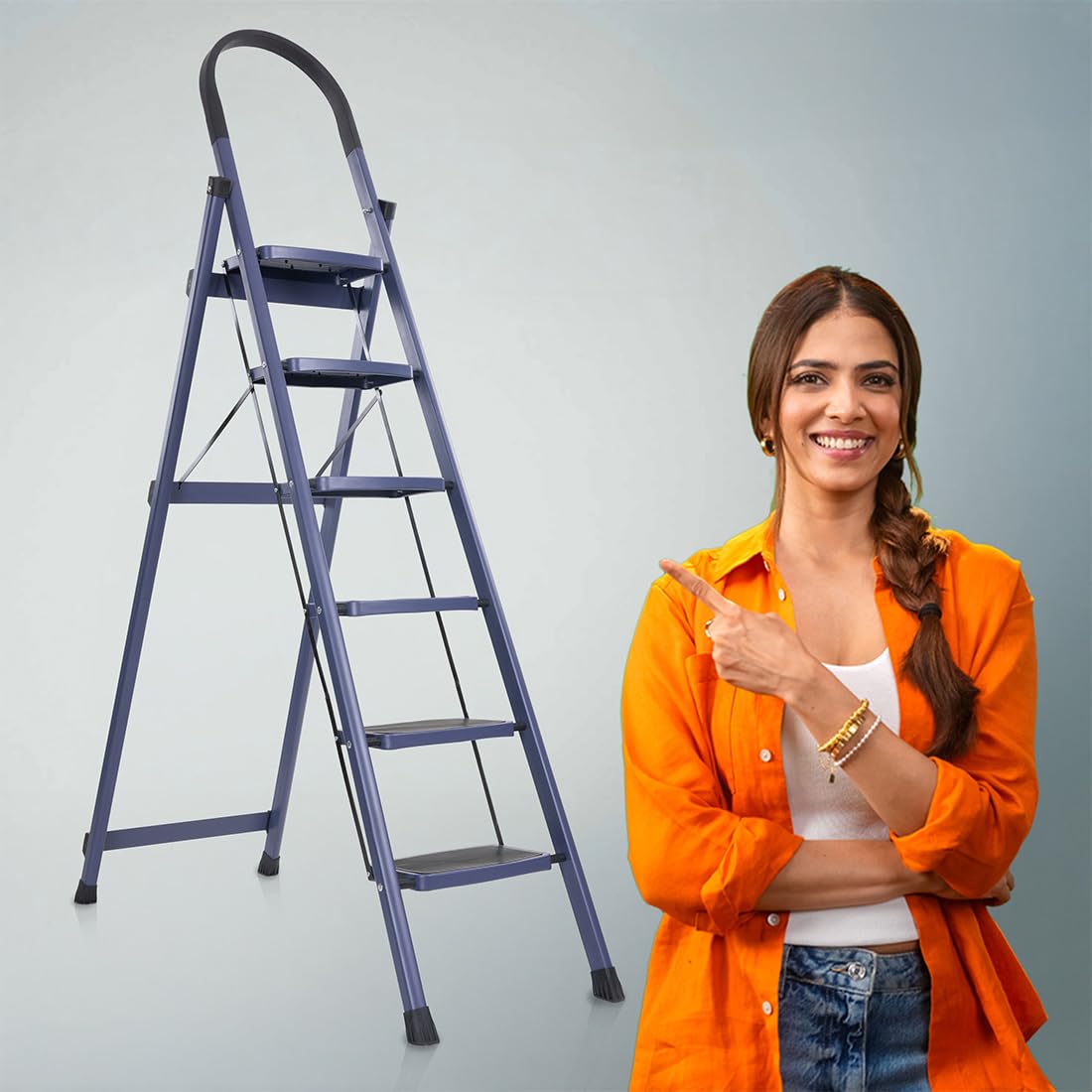 PRO HOME 6 Step Ladder/Steel Ladder for Home Use/Wide Anti Skid Step Ladder/Non-Slip Handgrip, 5-Years Warrenty (Blue & Black)-picture-24