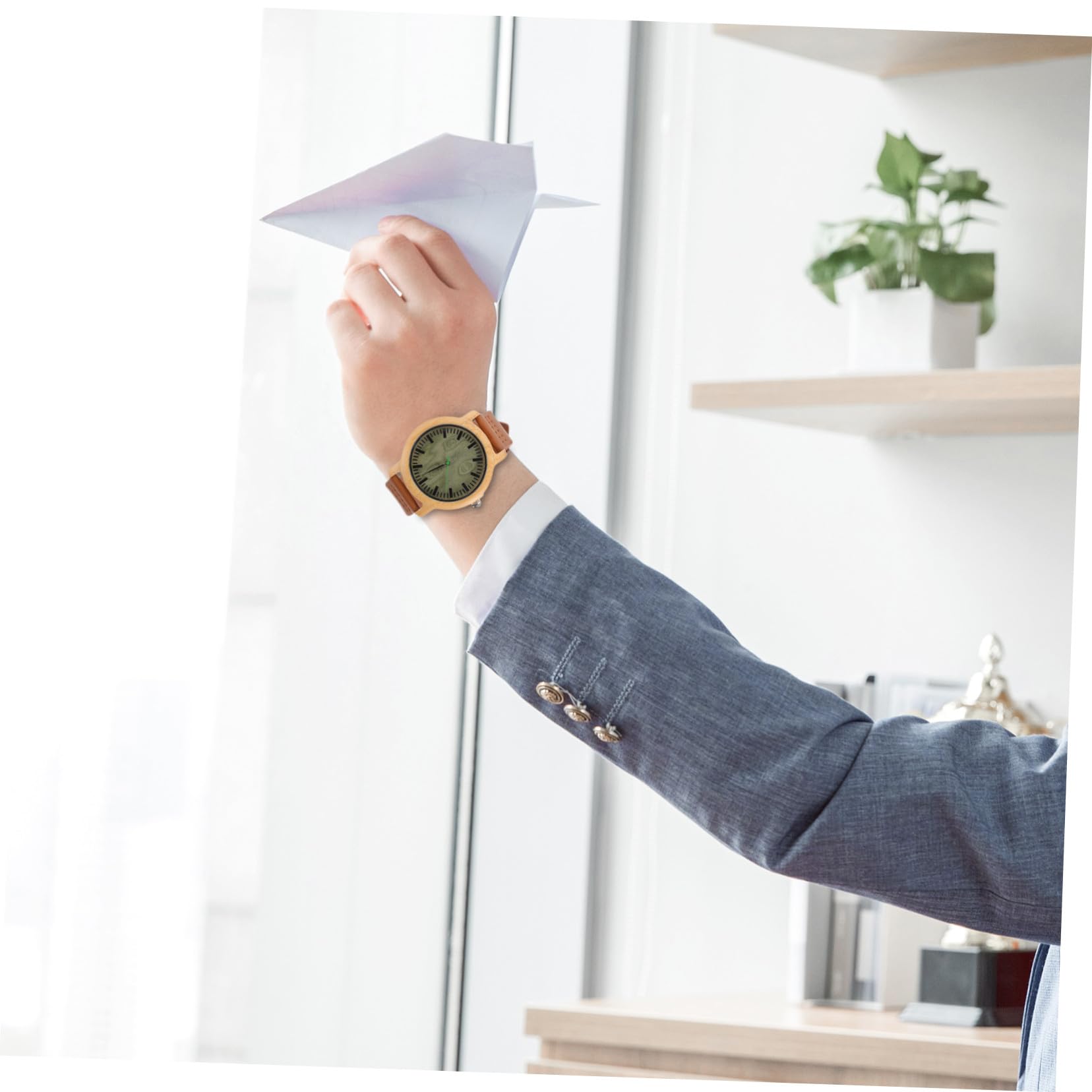 IMIKEYA Orologio da uomo in legno naturale con cinturino in vera pelle, design casual vintage, leggero e resistente, stile elegante per l'uso quotidiano