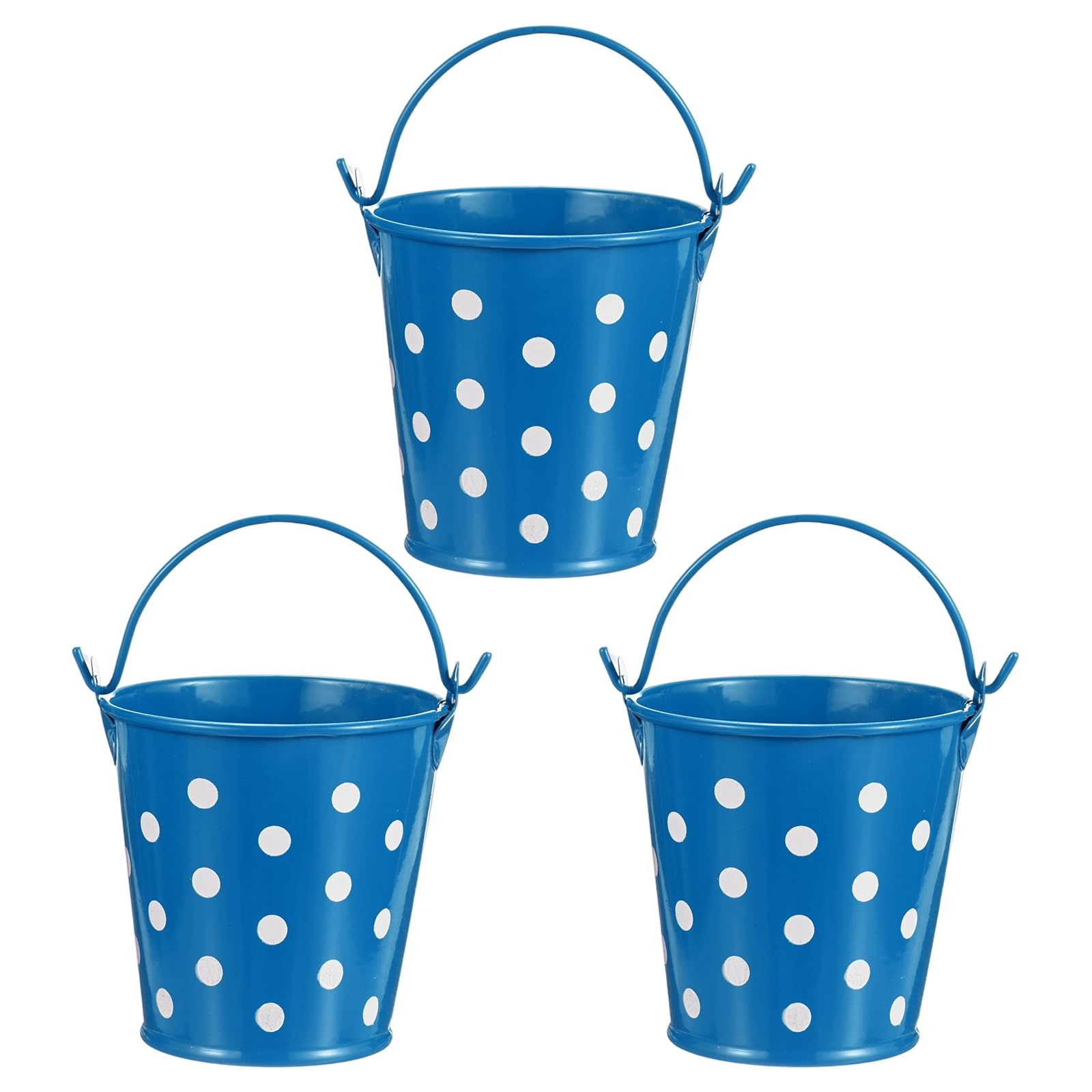 M METERXITY 3-Pack Small Metal Bucket with Handle, 2.8 x 2.8 Inch Iron Mini Buckets for Farmhouse Flower/Garden Planters/Decorative Table Centerpieces [Polka Dots, Deep Blue]