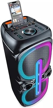 Coverzone Çekçekli Bluetooth Hoparlör Rgb Led Işıklı 40W Kablosuz Bluetooth Aux Tf Kart Usb 10''*2 Subwoofer Boombox 1x Mikrofon Kumanda Boombox D-2101