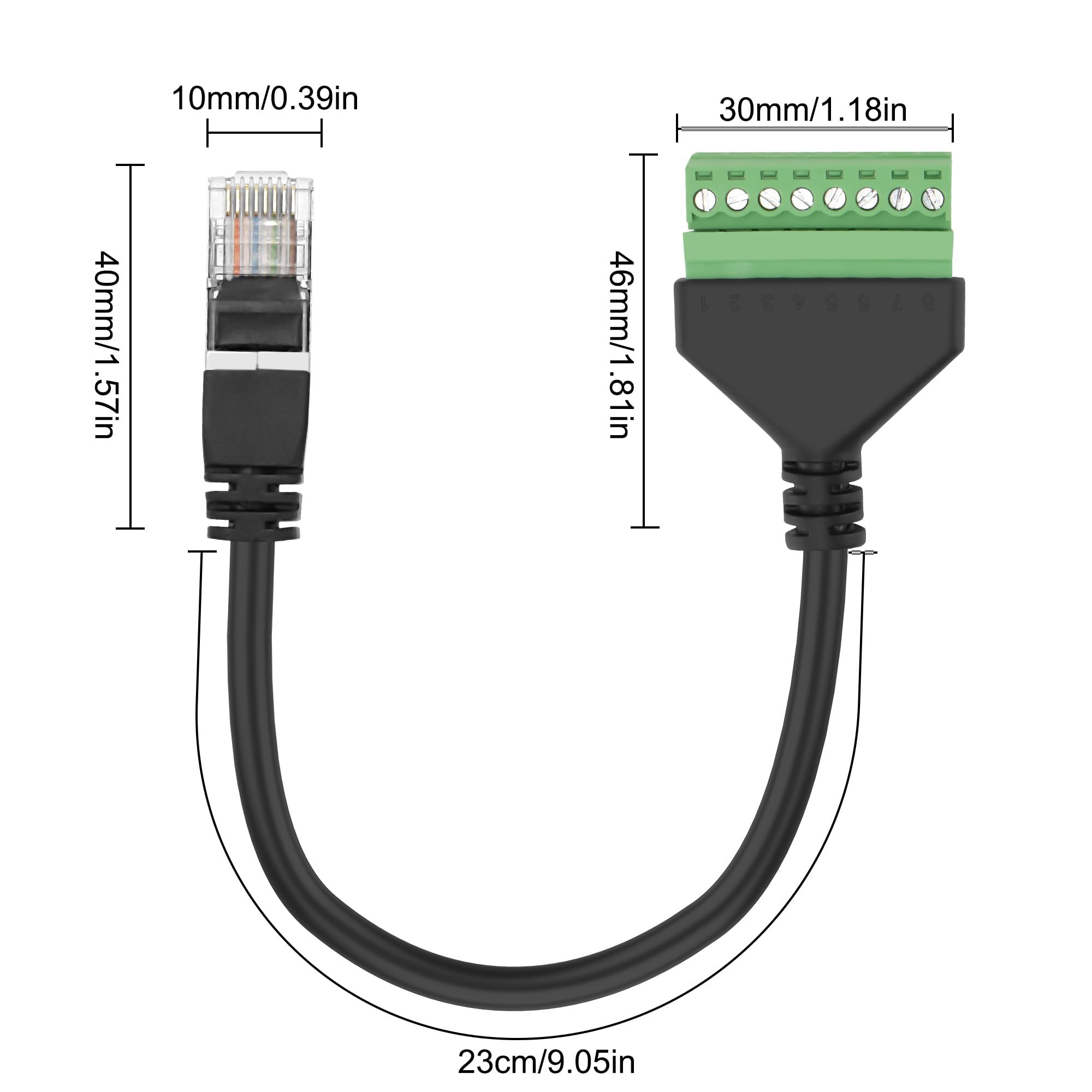 XMSJSIY Adapter RJ45 do terminala 8-pinowego, przedłużacz Ethernet, złącze sieciowe 8P8C męskie bez lutowania do zerwania płyty