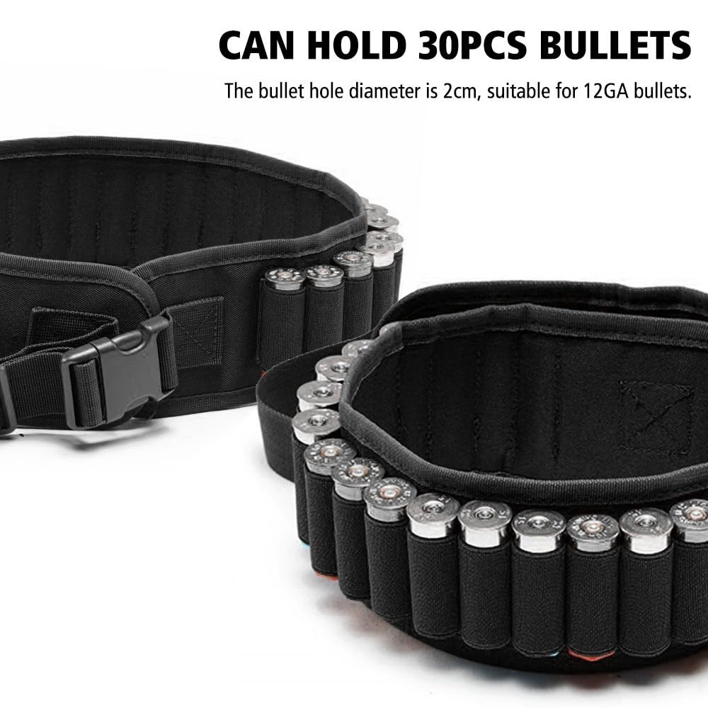 Cinturón para Cartuchos de 30 Balas, Bandolera para Cartuchos de Escopeta, cinturón de Hombro Ajustable para Escopeta, Bolsa portamuniciones con Hebilla de liberación rápida para Calibre 20
