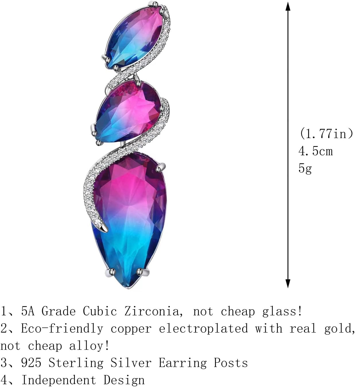 Crystal Teardrop Dangle drop Earrings for Women S925 Sterling Silver posts Cubic Zirconia Rhinestone Birthstone Statement Formal Earrings Fashion Jewelry gifts for women Mom Her - Image 3