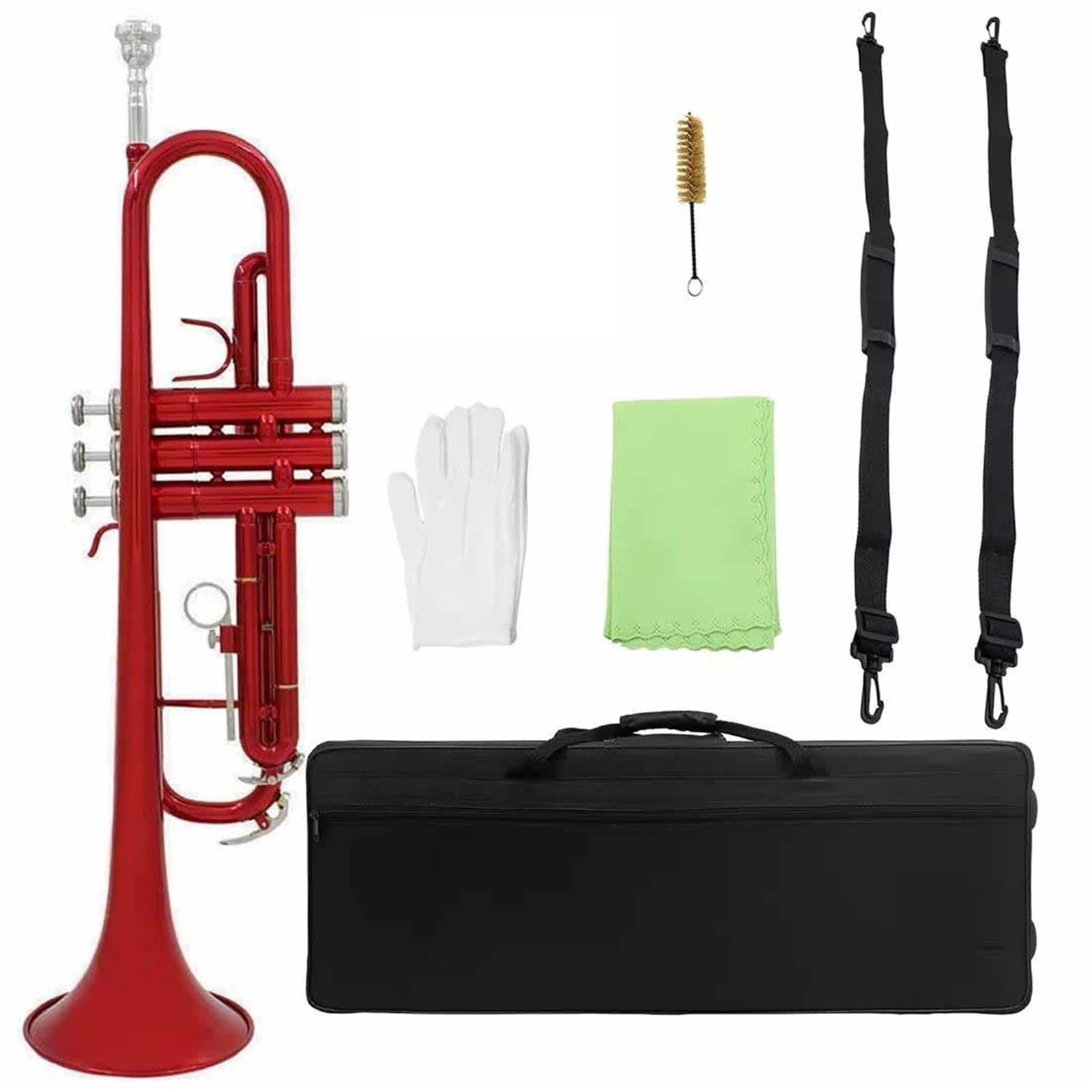 Instrumento De Viento Estándar De Latón Trompeta Roja En Si Bemol Instrumento De Viento Metal Profesional Guantes Duraderos Correa Caja Y Accesorios