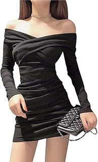 レディース 長袖 肩出し ミニドレス セクシー オフショルダー タイトワンピース ショート丈 キャバドレス パーティードレス