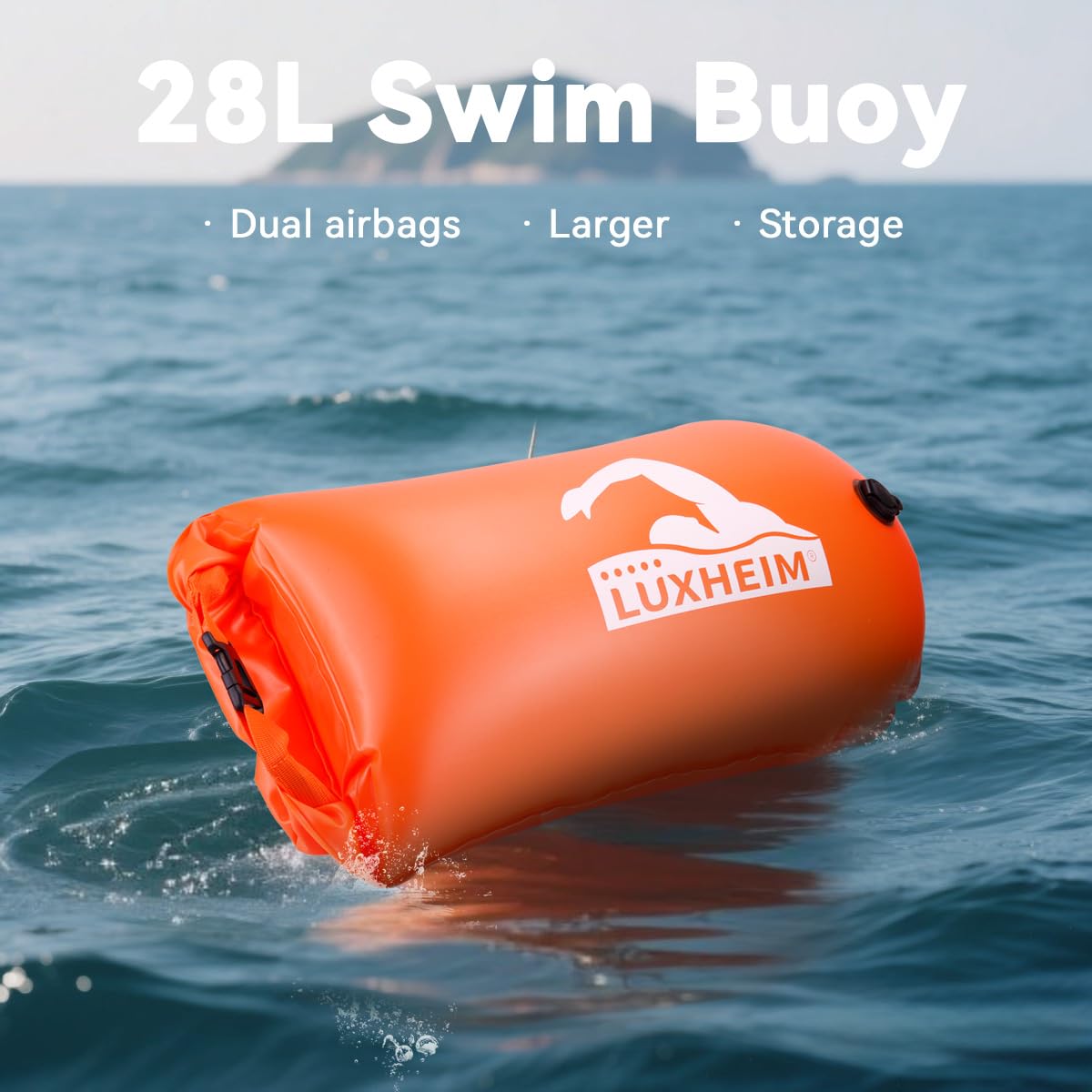 28L Schwimmboje Trockensack mit Doppelairbag, Aufblasbare Schleppschwimmer Boje für Erwachsene Freiwasser Open Water, Gut Sichtbar bis 900 Meter für Schwimmen, Triathlon, SUP, Schnorcheln