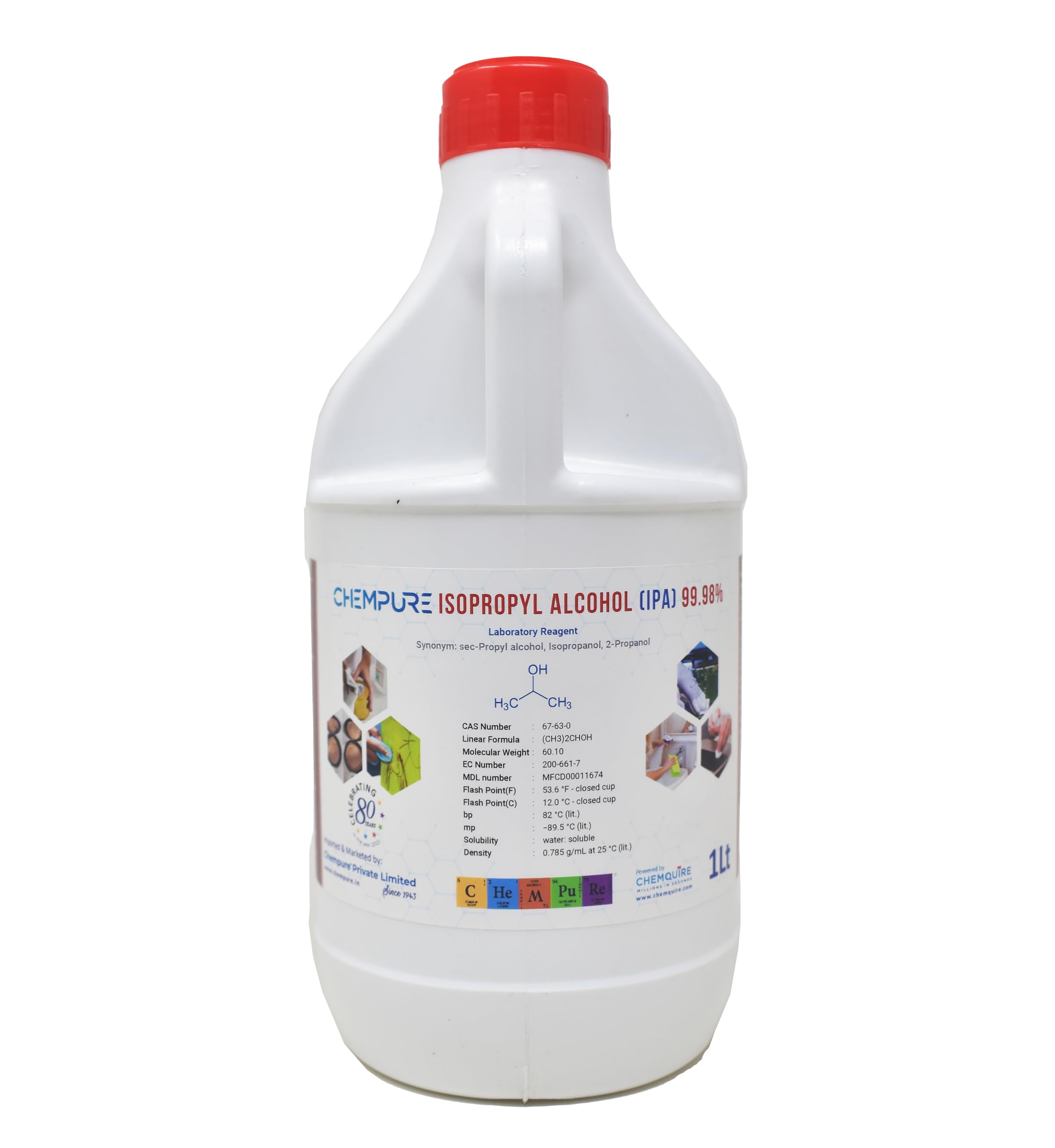 chempure Chempure® Isopropyl Alcohol [IPA] 99.98% Pure (CH3)2CHOH CAS: 67-63-0 (1 Lt)-picture-25