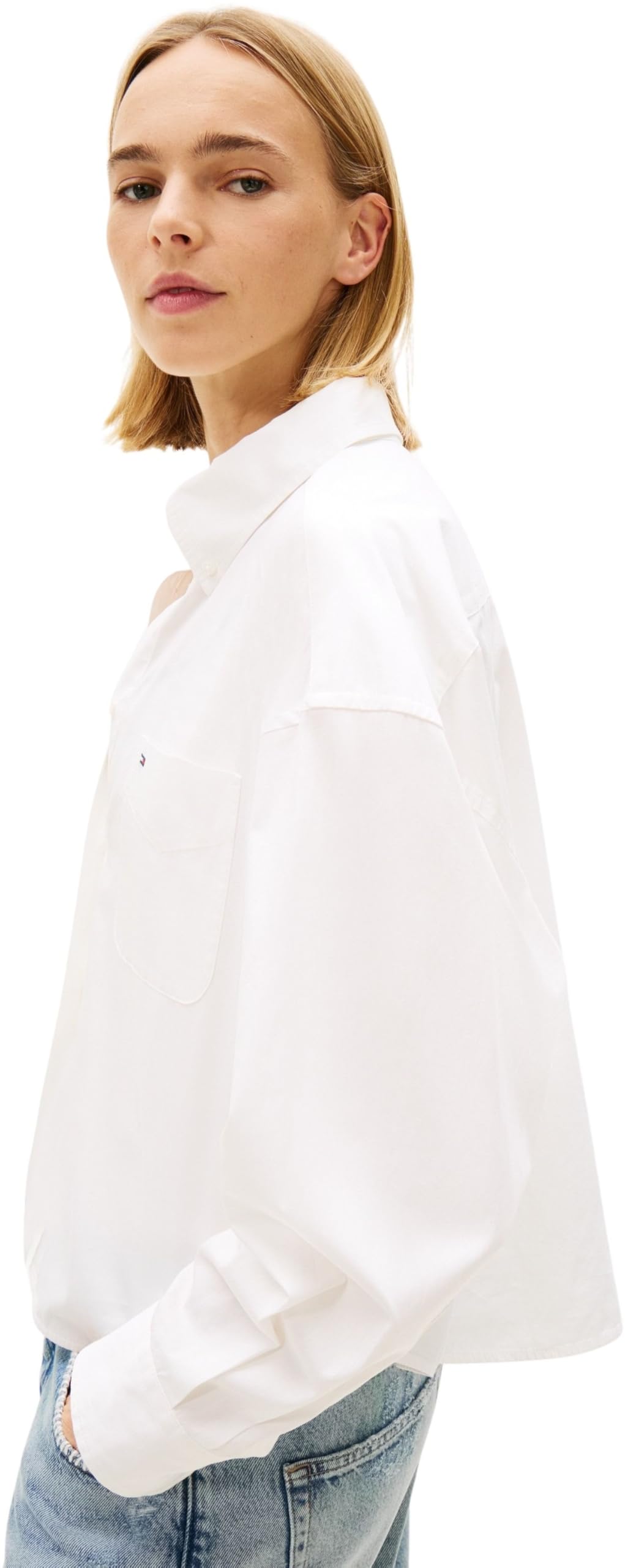 Tommy Jeans Tjw Essential Crop Shirt Dw0dw22766 Camicia L/S Donna (Pacco da 1)
