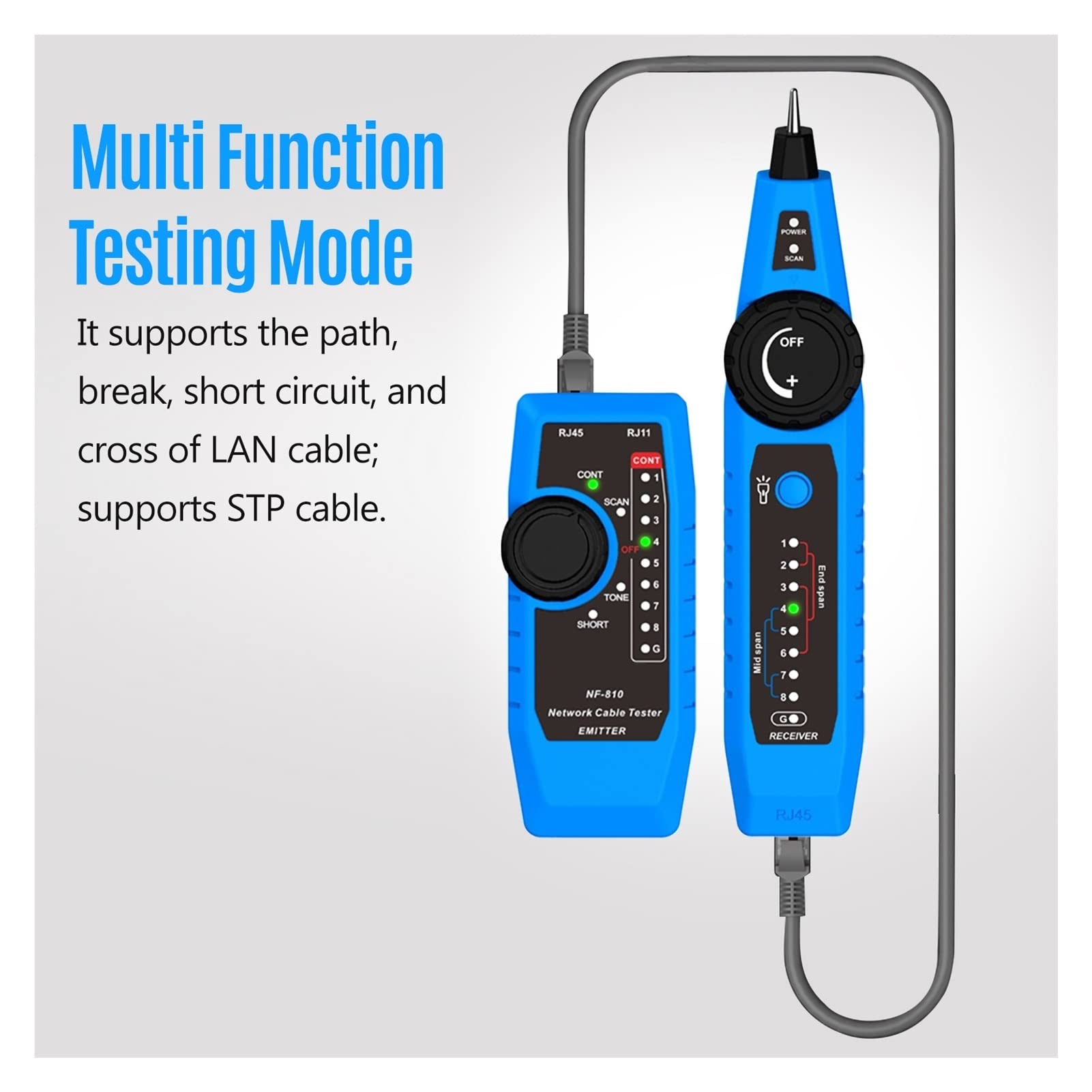 Detector de pared, NF-810 Kit de probador de cable de red for RJ11 RJ45 CAT5 CAT6 LAN Cable múltiples funciones rastreador de cable wiremap P OE Tel Pruebas