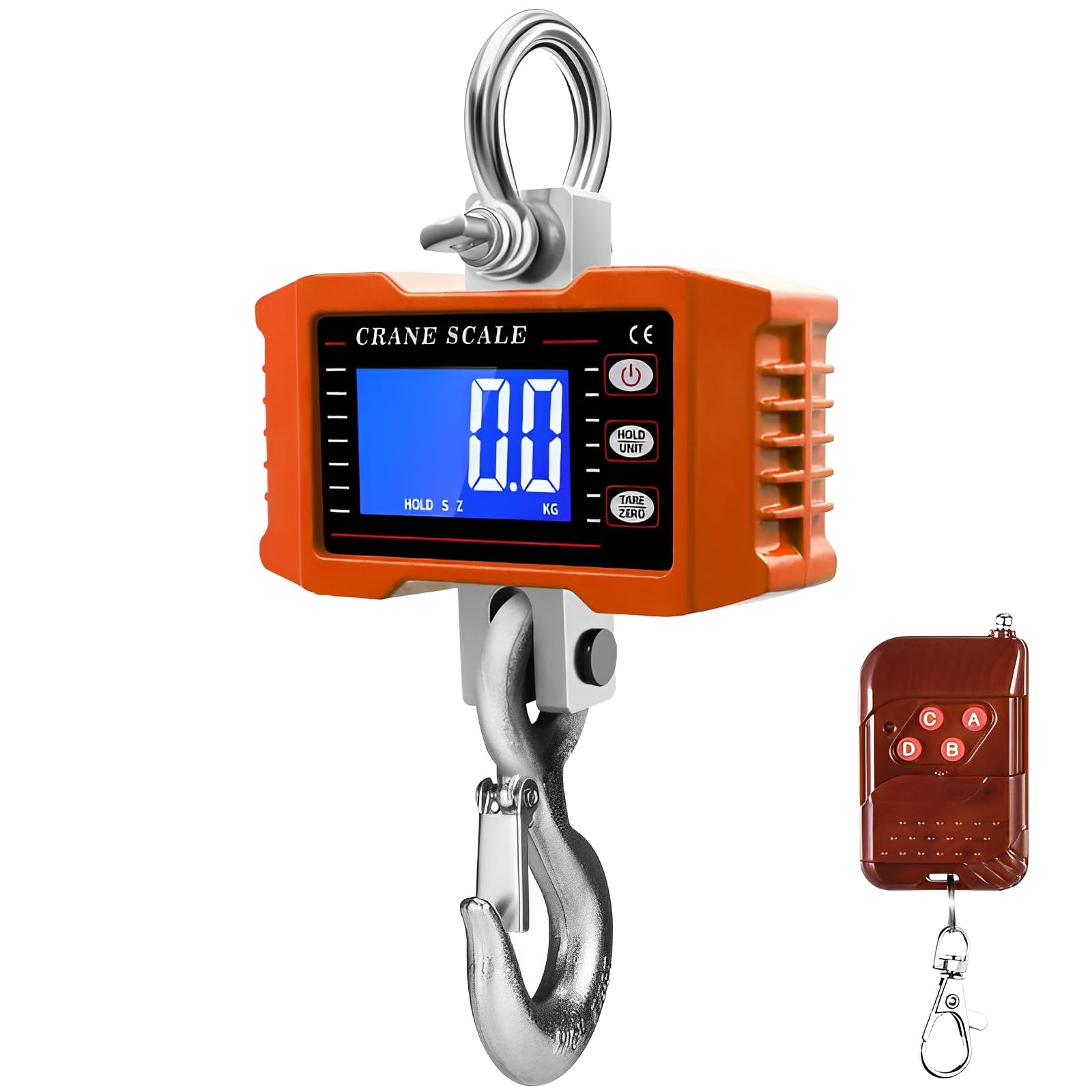 1T 1000KG Kranwaage Wiederaufladbare Modelle Smart Schwere Typ Crane Maßstab mit Alulegierung von Luftfahrtqualität Elektronische Hängewaage Digital Haken Hängewaage (Orange)