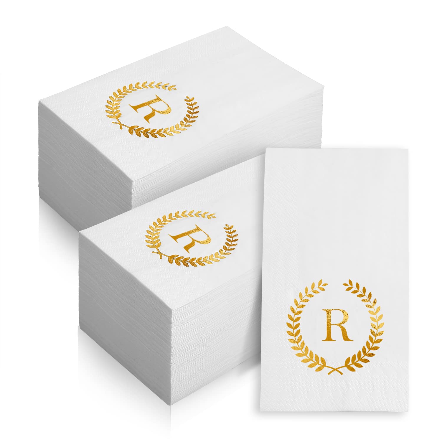 Photo 1 of 200 Pack Monogrammed Disposable Napkins Gold Foil Letter R Guest Napkins Initial Disposable Hand Paper Towels for Wedding Engagement Baby Shower Party Home Kitchen Bathroom Dinner Decorative Towels