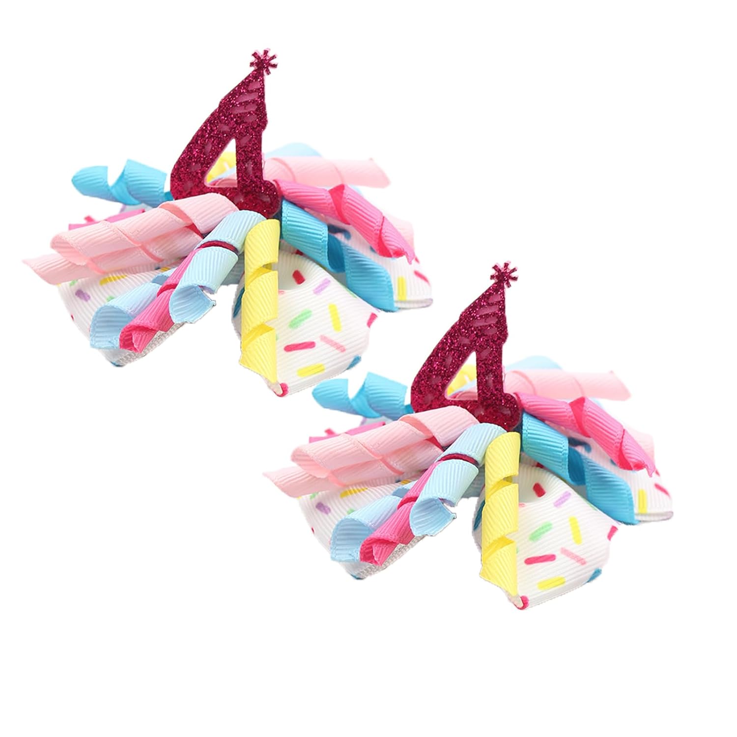 Birthday Hair Clips for Baby Girls - 2Pc Curly Ribbon with Deep Red Number Bow Hair Clips for 4th Birthday Baby Bow Party Decorations for Girls Toddlers Hair Accessories (Deep red Number-4 Years)