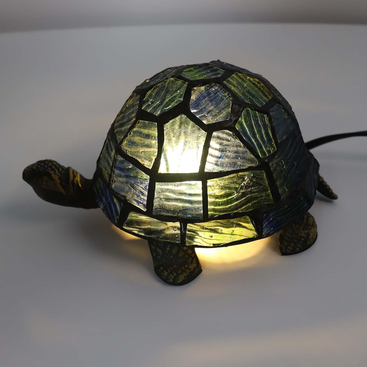 Bieye L30592 Tischlampe mit Schildkrötenmotiv, Tiffany-Stil, Buntglas, Akzent-Tischlampe, Nachtlicht für Nachttisch, Wohnzimmer, Tierliebhaber (Blaugrün)
