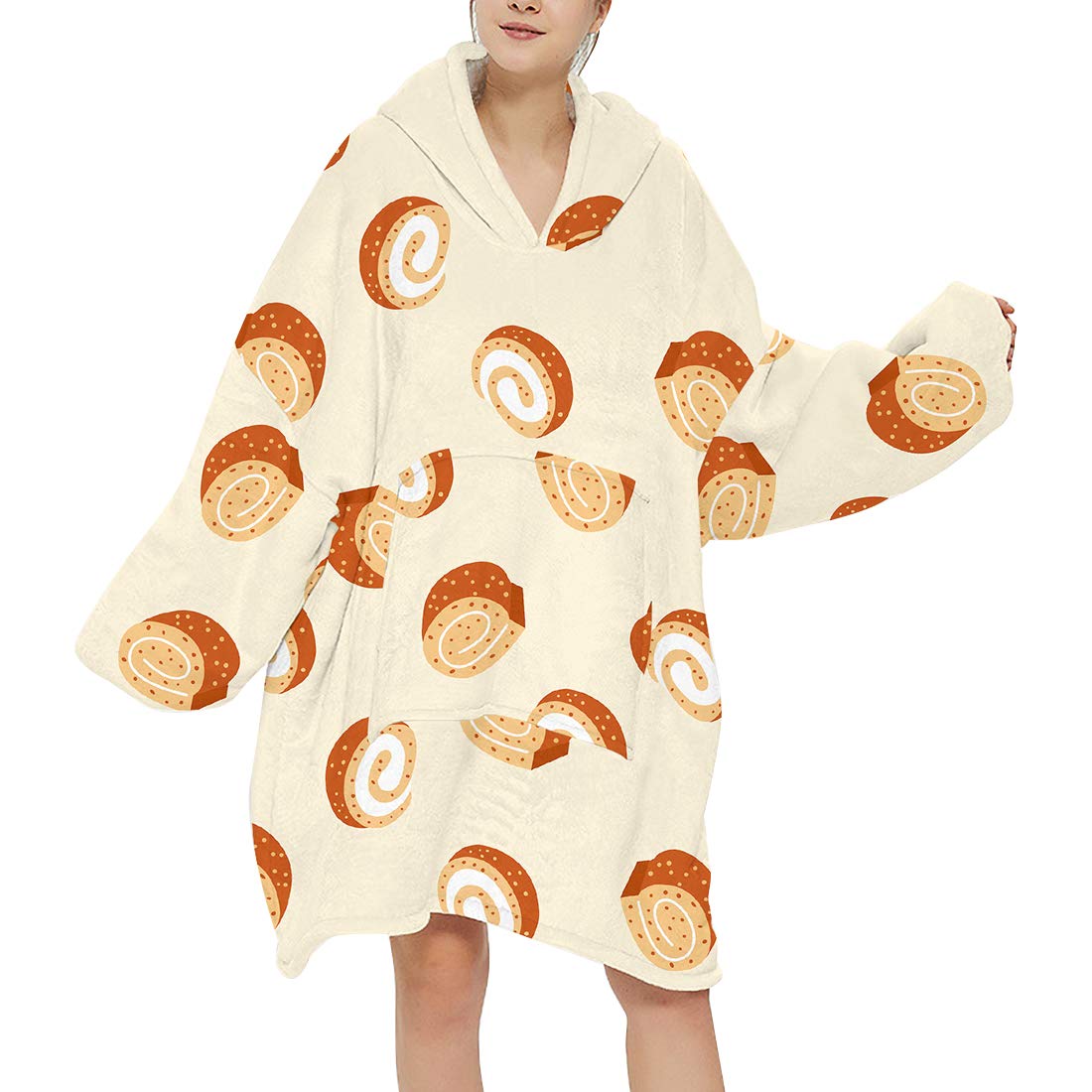 Manooby Unisex Winter Hooded Wearable Blanket Fleece Pullover Sweatshirt Front Pocket Oversized Loose Warm Homewear(7#，F)