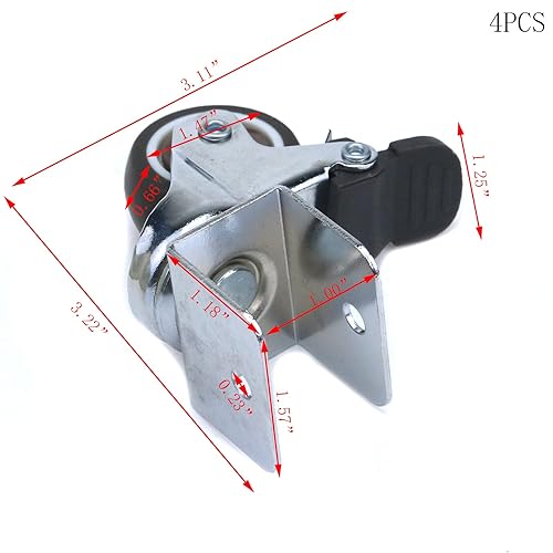 Miniatura 2 de Rueda giratoria con frenos en forma de U para muebles, ruedas de muebles resistentes, ruedas giratorias de 360 grados (paquete de 4)