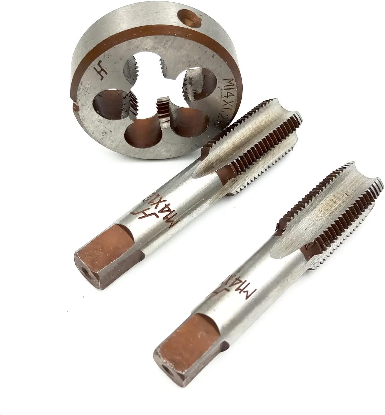 Metric Hand Tap and Die Set, M14 x 1.25 Thread Tap and Round Die, 2 Right Hand Straight Taps & 1 Die (M14X1.25)