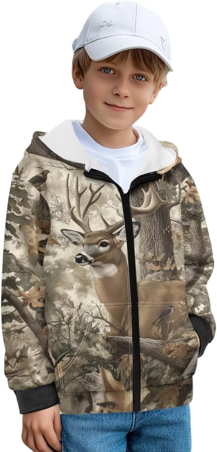 WELLFLYHOM Zip Up Boys Sweatshirt Graphic 6-16 Long Sleeve Fleece Lining Hoodie Kangaroo Pocket Full Zip Kids Sweater