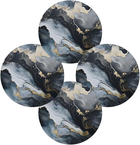 Miniatura 6 de Abstract Black Gold Marble Print Round Place Mats Set of 6, Heat Resistant Washable Placemats Polyester Round Table Mats for Kitchen Home Decor